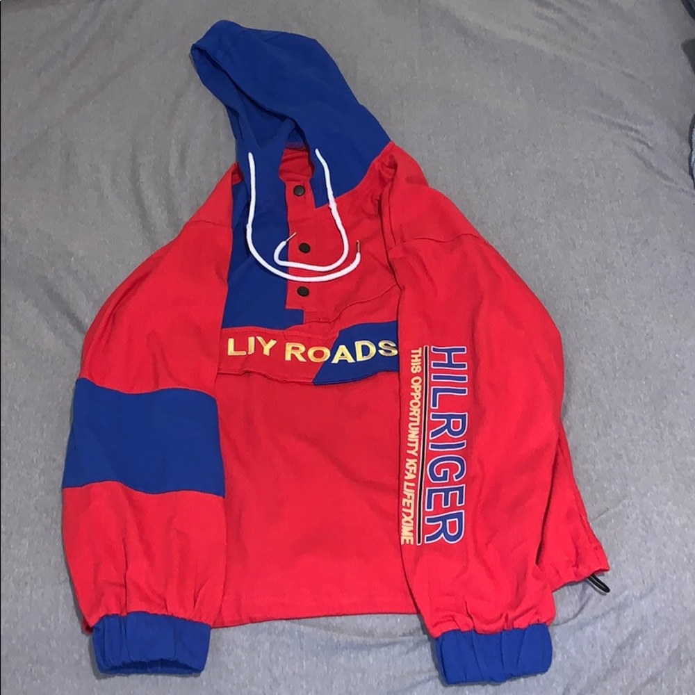 Color Block Letter Patch Pullover Jacket - Red M - image 1